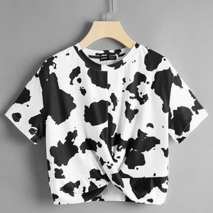 SHEIN Cow Print Hem Crop Top